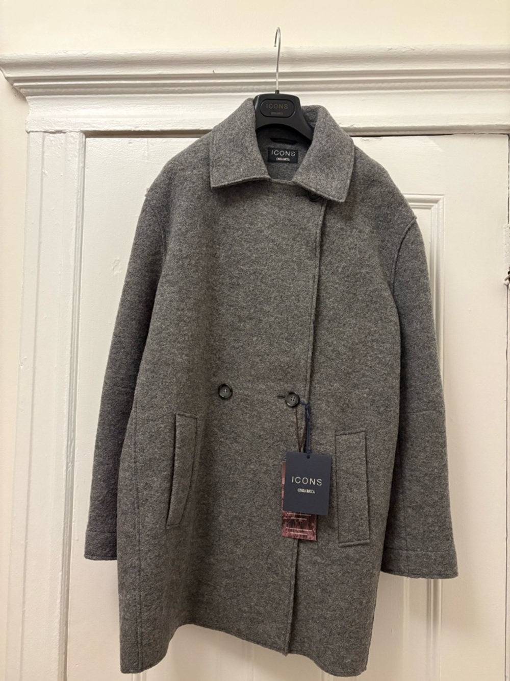 Cinzia Rocca Icons Gray 100% Wool Double-Breasted Pea Coat